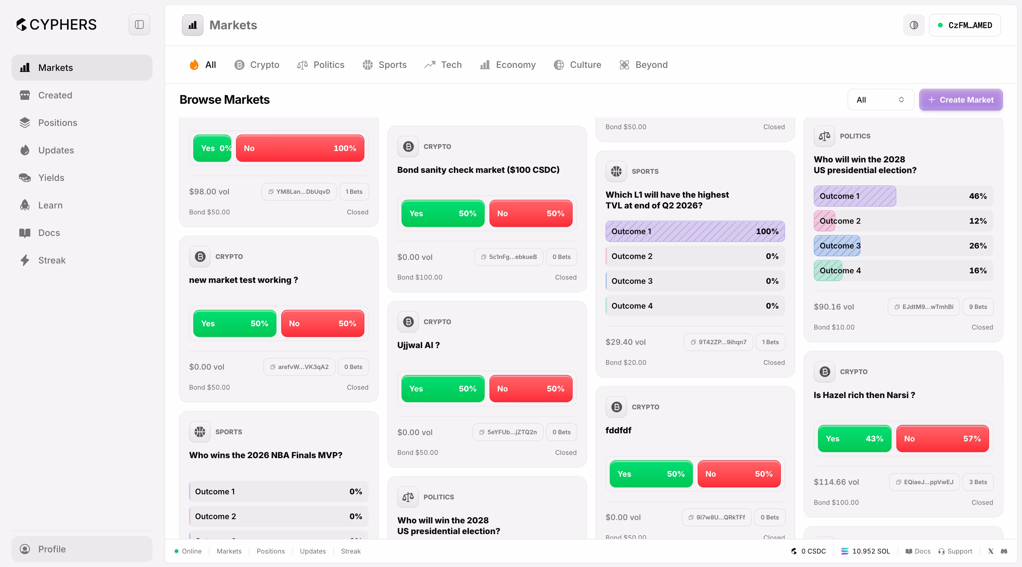 Cyphers app dashboard preview